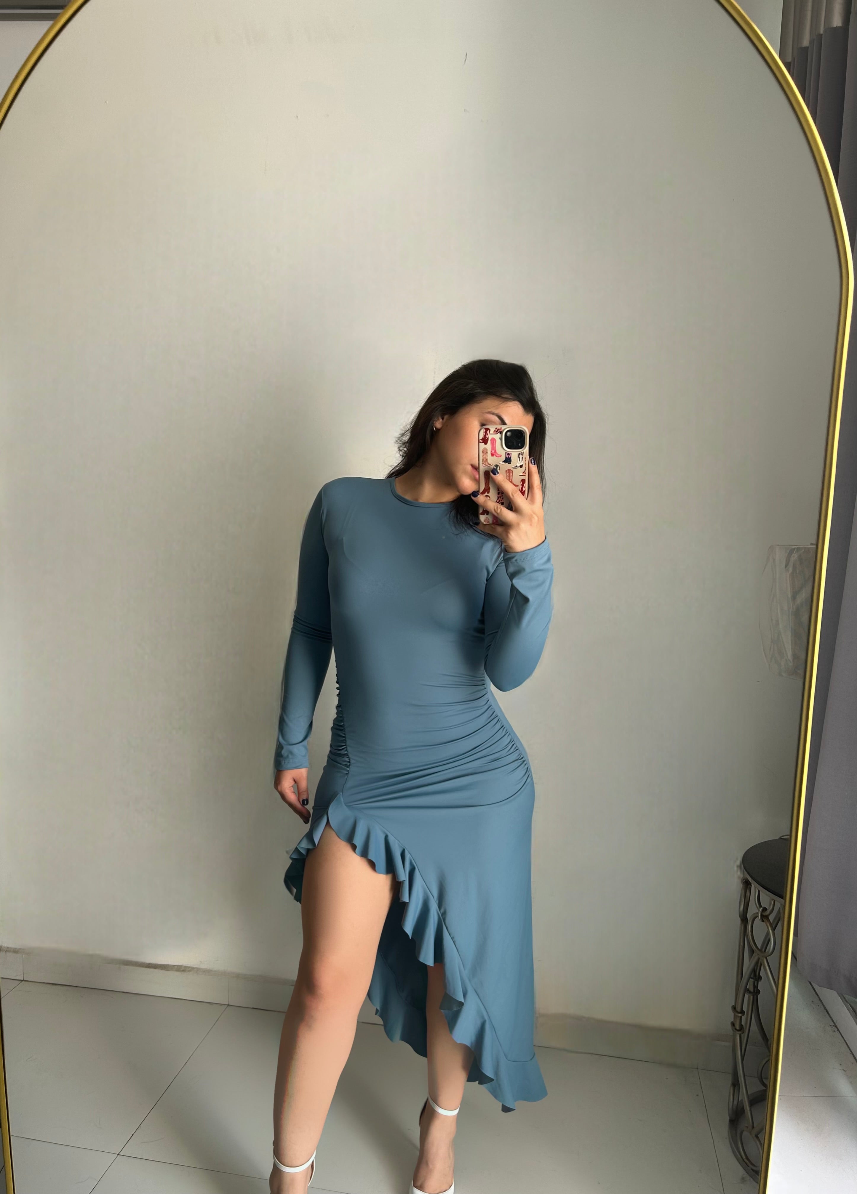 Vestido Asimetrico Azul Cielo