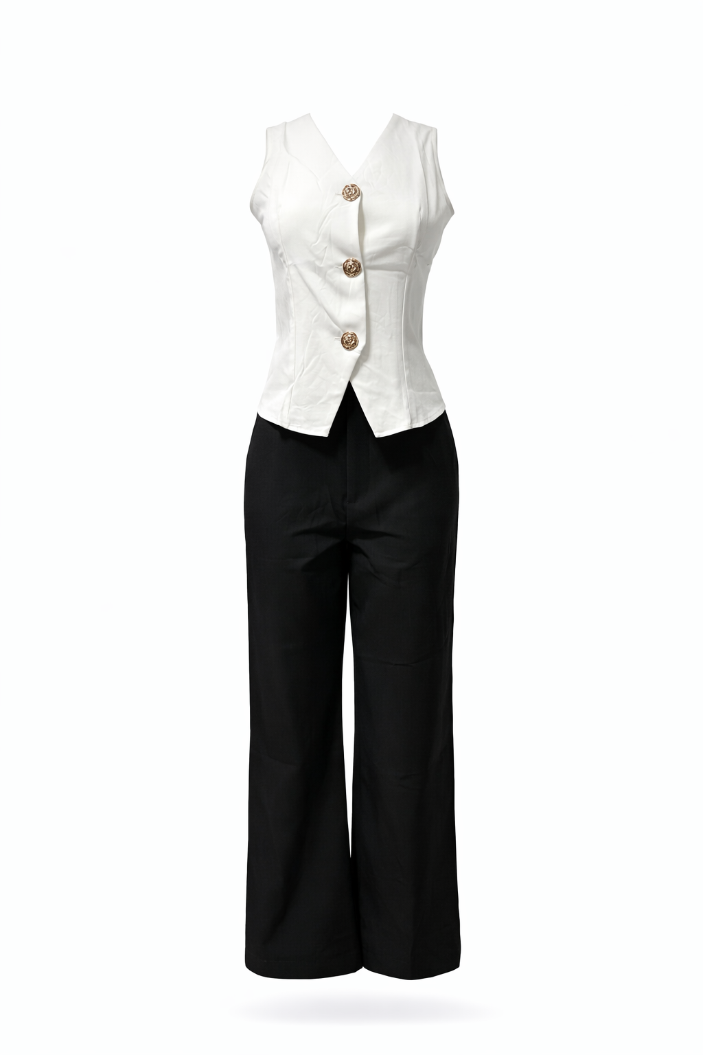 Conjunto chaleco y pantalón blanco con negro