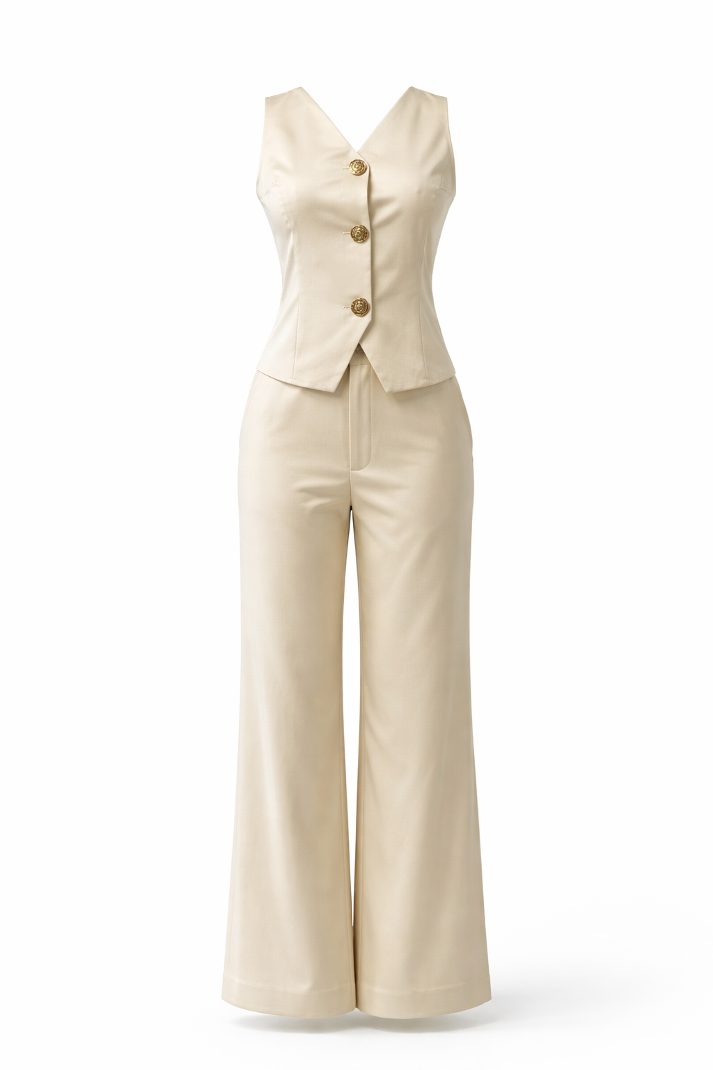 Conjunto chaleco y pantalón color nude