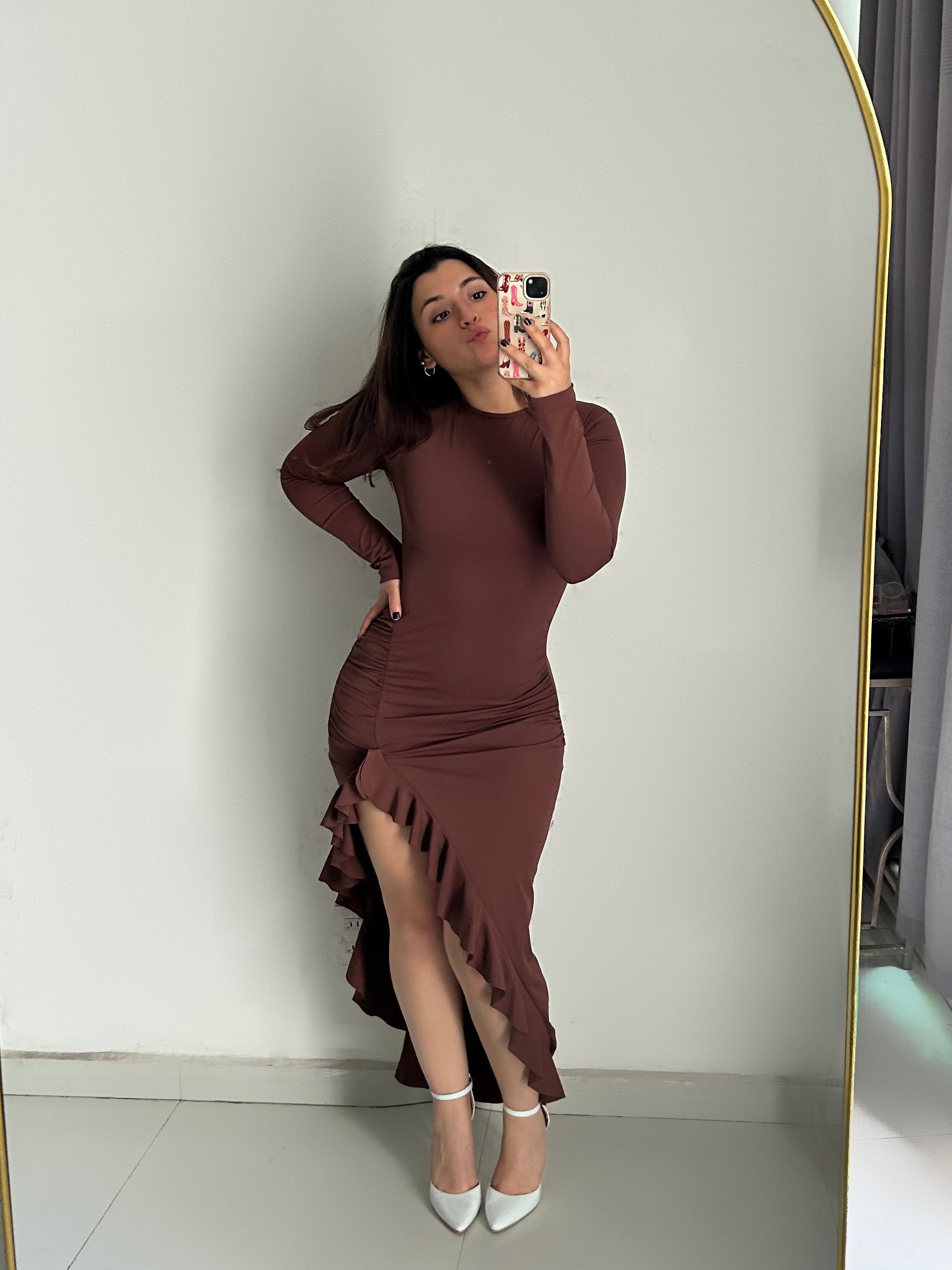 Vestido Asimetrico Marrón